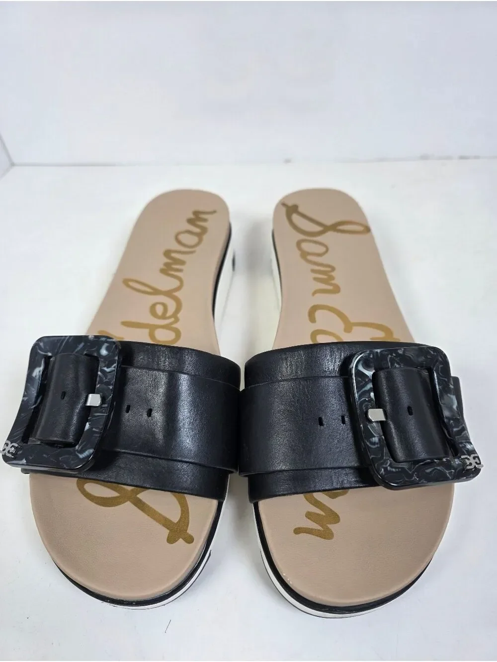 Sam Edelman Ariane Black Leather Buckle Slide Sandals - Picture 4 of 13